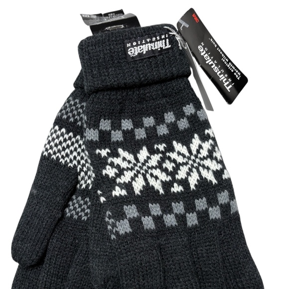 unisex gloves winter THINSULATE NWT black white knit size M/L - Picture 4 of 12